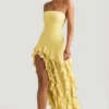 Vestido sin tirantes con volantes Diletta en amarillo pastel