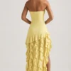 Vestido sin tirantes con volantes Diletta en amarillo pastel