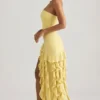 Vestido sin tirantes con volantes Diletta en amarillo pastel
