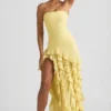 Vestido sin tirantes con volantes Diletta en amarillo pastel