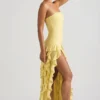 Vestido sin tirantes con volantes Diletta en amarillo pastel
