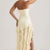 Vestido sin tirantes con volantes Diletta en color marfil