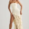 Vestido sin tirantes con volantes Diletta en color marfil