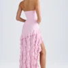 Vestido sin tirantes con volantes Diletta en rosa claro