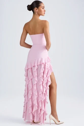 Vestido sin tirantes con volantes Diletta en rosa claro