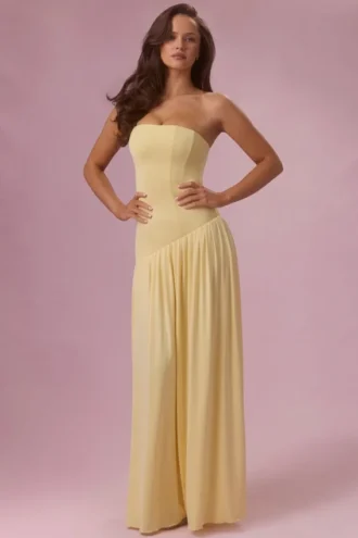 Vestido sin tirantes de jersey Evelina en amarillo mantequilla