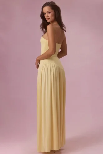 Vestido sin tirantes de jersey Evelina en amarillo mantequilla
