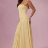 Vestido sin tirantes de jersey Evelina en amarillo mantequilla