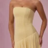 Vestido sin tirantes de jersey Evelina en amarillo mantequilla