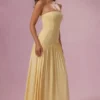 Vestido sin tirantes de jersey Evelina en amarillo mantequilla