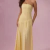 Vestido sin tirantes de jersey Evelina en amarillo mantequilla