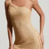 Vestido ultracorto asimétrico con adornos Kylie en dorado